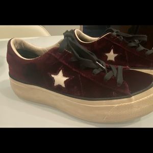 Converse All Star Low Top Burgundy Velvet Shoes Size 6.5 US
